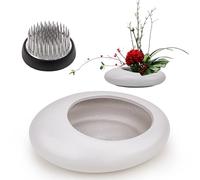 Folmywy Kit de jarrón de cerámica japonesa Ikebana con rana de flores de 1.57 pulgadas Kenzan blanco en forma de guijarro, cuenco de arreglo floral para decoración del hogar