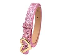 FOLODA Cinturón de poliuretano multicolor versátil para mujer decorado con lentejuelas en forma de corazón y hebillas para mujer, Rosa Roja, Talla única