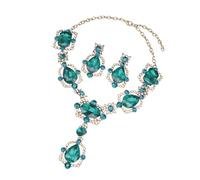 FOLODA Juego de collar y aretes de cristal de moda, juego de joyas portátiles de aleación de cristal, aretes y collar para fiestas, collar de declaración, talla única, como se describe, como se