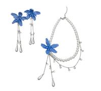 FOLODA Juego de joyas geométricas florales, collar ajustable y aretes colgantes, diseños azules, aretes de piedra minimalistas, One Size, Acrílico como se describe acrílico, como se describe