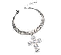 FOLODA Llamativo diseño de cruces collar con acabado metálico, delicada cadena de clavícula para accesorios de moda, colgante de cruces de cristal, One Size, como se describe, como se describe