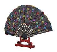 FOLOSAFENAR Soporte Plegable De Madera para Ventilador, Práctico Soporte para Exhibición De Ventilador Vintage Exquisito Resistente Práctico para Soporte De Ventilador para Boda(Rojo Oscuro)