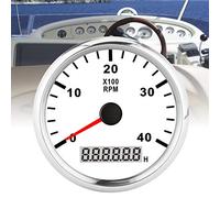 FOLOSAFENAR Tacómetro de Barco,Tacómetro Universal de 4000 RPM de Alta Precisión a Prueba de Agua Y Polvo IP67 para Automóvil(Marco Plateado sobre Blanco)