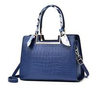 FOLOVEYA Bolsa de Mujer Moda Patrón de Cocodrilo Bolso de Mano Elegante Cinta Bolso Señoras Bolso Bandolerade Cuero PU Bolso de Hombro para Viajar Trabajo Negocio Citas Bolsos Tote Azul A