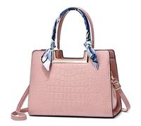 FOLOVEYA Bolsa de Mujer Moda Patrón de Cocodrilo Bolso de Mano Elegante Cinta Bolso Señoras Bolso Bandolerade Cuero PU Bolso de Hombro para Viajar Trabajo Negocio Citas Bolsos Tote Rosa