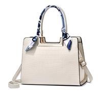 FOLOVEYA Bolsa de Mujer Moda Patrón de Cocodrilo Bolso de Mano Elegante Cinta Bolso Señoras Bolso Bandolerade Cuero PU Bolso de Hombro para Viajar Trabajo Negocio Citas Bolsos Tote Blanco