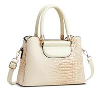 FOLOVEYA Bolsa de Mujer Pequeño Moda Patrón de Cocodrilo Elegante Bolso de Mano Señoras Bolso Bandolerade Bolso de Hombro Cuero PU para Viajar Trabajo Negocio Citas Bolsos Tote Blanco Crema