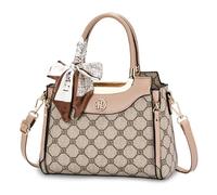 FOLOVEYA Bolso de Mujer Elegante Bolso de Mano Piel PU Bolsos Bandolera con Estampado Geométrico Bolso de Hombro Shopper Tote para Fiesta Compras Trabajo Caqui
