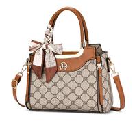 FOLOVEYA Bolso de Mujer Elegante Bolso de Mano Piel PU Bolsos Bandolera con Estampado Geométrico Bolso de Hombro Shopper Tote para Fiesta Compras Trabajo Naranja