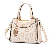 FOLOVEYA Bolso de Mujer Elegante Bolso de Mano Piel PU Bolsos Bandolera con Estampado Geométrico Bolso de Hombro Shopper Tote para Fiesta Compras Trabajo Beige