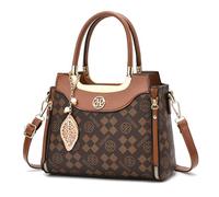 FOLOVEYA Bolso de Mujer Elegante Bolso de Mano Piel PU Bolsos Bandolera con Estampado Geométrico Bolso de Hombro Shopper Tote para Fiesta Compras Trabajo Marrón
