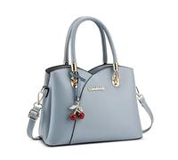 FOLOVEYA Bolsos de Mujer Elegante Bolso de Hombro con Mango Superior Gran Capacidad Señora Bolso Bandolera con Colgante Exquisito Múltiples Bolsillos para Trabajo Viajes Compras en PU Piel Azul Claro