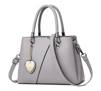 FOLOVEYA Bolsos de Mujer Elegante Bolso Señoras Colgante de Corazón Bolsos de Mano Bolso Bandolera Multicolor de Hombro Shopper PU Cuero Bolsos Totes para Compras Trabajo Citas gris un