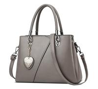 FOLOVEYA Bolsos de Mujer Elegante Bolso Señoras Colgante de Corazón Bolsos de Mano Bolso Bandolera Multicolor de Hombro Shopper PU Cuero Bolsos Totes para Compras Trabajo Citas Gris B