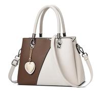 FOLOVEYA Bolsos de Mujer Elegante Bolso Señoras Colgante de Corazón Bolsos de Mano Bolso Bandolera Multicolor de Hombro Shopper PU Cuero Bolsos Totes para Compras Trabajo Citas Blanco Marrón