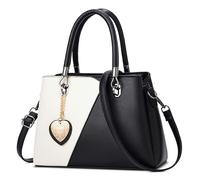 FOLOVEYA Bolsos de Mujer Elegante Bolso Señoras Colgante de Corazón Bolsos de Mano Bolso Bandolera Multicolor de Hombro Shopper PU Cuero Bolsos Totes para Compras Trabajo Citas Blanco negro