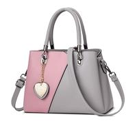 FOLOVEYA Bolsos de Mujer Elegante Bolso Señoras Colgante de Corazón Bolsos de Mano Bolso Bandolera Multicolor de Hombro Shopper PU Cuero Bolsos Totes para Compras Trabajo Citas Gris Rosa A