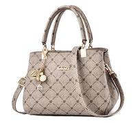 FOLOVEYA Bolsos de Mujer Moda Bolso de Mano con Estampado de hoja de arce Piel PU Bolso Bandolera Shopper Bolsos de Hombro con colgante para Trabajo Viajes Compras Caqui