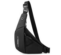 FOLOVEYA Mochila Cruzada Hombre Ligero Sling Bag Bolsos de Hombro Bolso Bandolera Pequeño Antirobo Bolso de Pecho Viaje Deporte Ciclismo Impermeable Poliéster Crossbody Bolsa Negro Hombro Derecho