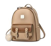 FOLOVEYA Mochila Mujer Pequeña Bolso Mochila Antirrobo Impermeable Mochilas de Cuero PU Elegante Mochilas Niñas con Pompón Bolsa Bandolera Moda para Trabajo Viaje Compras Caqui