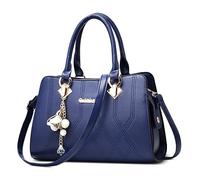 FOLOVEYA Moda Bolsa de Mujer Elegante Bolso de Mano Colgante de Flores Señoras Bolso Bandolerade Bolso de Hombro Cuero PU Shopper Bolsos Tote para Viajar Trabajo Negocio Citas Azul