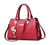 FOLOVEYA Moda Bolsa de Mujer Elegante Bolso de Mano Colgante de Flores Señoras Bolso Bandolerade Bolso de Hombro Cuero PU Shopper Bolsos Tote para Viajar Trabajo Negocio Citas Rojo