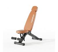 Folpus Banco de Pesas Ajustable Banco Plegable de Ejercicios con Múltiples Posiciones para Respaldo Asiento y Soporte de Piernas Acolchado Cómodo y Rodillos, Marrón