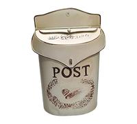 Folpus Buzón de Pared para Cartas Decorativo con Montaje Exterior de Hierro Galvanizado Resistente a la Intemperie y Diseño Rústico Vintage Adecuado para, Blanco, Individual