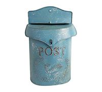 Folpus Buzón de Pared para Cartas Decorativo con Montaje Exterior de Hierro Galvanizado Resistente a la Intemperie y Diseño Rústico Vintage Adecuado para, Azul, Individual