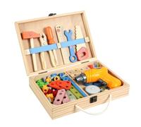 Folpus Caja de Herramientas Infantil de Madera Juego de Reparación Tornillos Tuercas Destornillador Maletín Almacenamiento Práctica de Ensamblaje Imitación