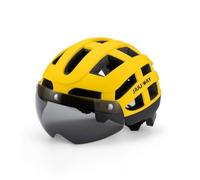 Folpus Casco de Ciclismo con Visera Casco para Bicicleta de Carretera Casco Protector de Cabeza con Ventilación de Aberturas Superiores y Laterales Visera, Amarillo Y Negro