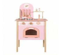 Folpus Cocina de Juguete de Madera Juego de Cocina Infantil Fregadero Horno Encimera con Accesorios Favorece Creatividad y Tareas Cotidianas Simuladas, Rosa
