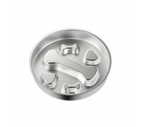 Folpus Comedero para Perros Comedero Tazón Plato Fuente de Acero Inoxidable 304 con Diseño de Alimentación Lenta en un Lado y Poco Profundo en Otro Evita, 22 Cm X 4 Cm, Diseño De Hueso