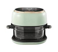 Folpus Freidora de aire de vidrio con ventana de visualización de 360°, compacta, antiadherente, horno sin aceite, capacidad de 4 L, diseño de bandeja larga, Verde