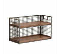 Folpus Gabinete para Ventana con Estantería Doble Organizador Compacto Rack Vertical Abierto Estructura de Metal y Madera Adecuado para Cocina Vestíbulo Oficina Hogar, 2-Tier Small, White Wood