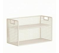 Folpus Gabinete para Ventana con Estantería Doble Organizador Compacto Rack Vertical Abierto Estructura de Metal y Madera Adecuado para Cocina Vestíbulo Oficina Hogar, 2-Tier Small, White Grid
