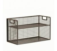 Folpus Gabinete para Ventana con Estantería Doble Organizador Compacto Rack Vertical Abierto Estructura de Metal y Madera Adecuado para Cocina Vestíbulo Oficina Hogar, 2-Tier Large, Black Grid