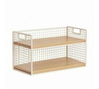 Folpus Gabinete para Ventana con Estantería Doble Organizador Compacto Rack Vertical Abierto Estructura de Metal y Madera Adecuado para Cocina Vestíbulo Oficina Hogar, 2-Tier Large, White Grid