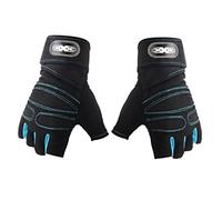 Folpus Guantes Deportivos de Ciclismo Palma Acolchada Guantes Medios Ajustables Livianos con Tejido Suave Absorbe Vibración Adecuados para Deporte, Negro + Azul Claro XL
