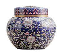 Folpus Jarrón de Tarro de té con Tapa, Centro de Mesa de Estilo Chino, florero Multiusos, Tarro de Jengibre de cerámica para Sala de Estar, decoración, Azul