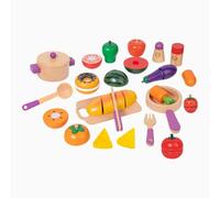Folpus Juguete Cocina Infantil Juego de Frutas Verduras de Madera para Niños con Función de Corte y Accesorios Simulación Cocinar Adecuado para Escuela