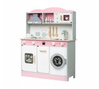 Folpus Juguete Cocina Infantil Kit de Juego Madera Cocina Simulada Elementos como Hornilla Fregadero y Accesorios con Efectos Apto para Jugar Aprendizaje Decoración del Hogar, Rosa