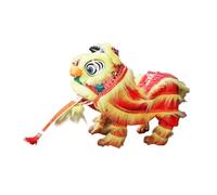 Folpus Marioneta León Juguete con Cuerda Artesanía Festiva Baile Dragón Títere Hecho a Mano Decoración Manual Material PP Felpa para Culturales, Rojo Amarillo