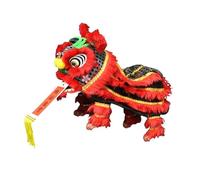 Folpus Marioneta León Juguete con Cuerda Artesanía Festiva Baile Dragón Títere Hecho a Mano Decoración Manual Material PP Felpa para Culturales, Negro Rojo