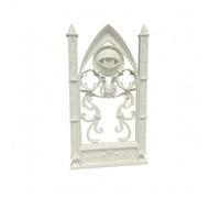 Folpus Miniature House Backdrop Escenografía Miniatura Marco de Arco Tallado Lateral Punta Motivo Ocular Hecha a Mano Adecuado para Estanterías Escenas de Fantasía Decoración del Hogar, Blanco
