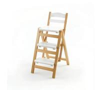 Folpus Taburete de Altura de Barra Transformable en Escalera Asiento Confortable con Respaldo Taburete Plegable Banco Auxiliar Construcción en Madera de Pino, Blanco Lechoso