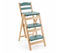 Folpus Taburete de Altura de Barra Transformable en Escalera Asiento Confortable con Respaldo Taburete Plegable Banco Auxiliar Construcción en Madera de Pino, Verde Guisante