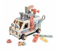 Folpus Vehículo de Reparación Infantil Camión de Madera Juguete de Ensamble Tornillos y Pernos Piezas Giratorias Borde Redondeado Práctica de Coordinación, Coche De Policía Desmontable