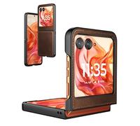 Foluu Funda para Motorola Razr 50/60, Moto Razr 50/60, Funda de piel sintética + carcasa rígida de policarbonato ultrafina, duradera, funda protectora para Motorola Razr 50/60 2025 (marrón)