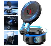 Foluu Soporte magnético mejorado para teléfono para coche, extensible + interruptor táctil, soporte giratorio de 360°, absorción magnética de doble cara y al vacío, para parabrisas, salpicadero,